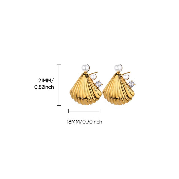 Stainless Steel Heart Shape Electroplated Women's Earrings With Imitation Pearl And Zircon Starfish Shell Design