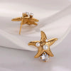 Stainless Steel Heart Shape Electroplated Women's Earrings With Imitation Pearl And Zircon Starfish Shell Design