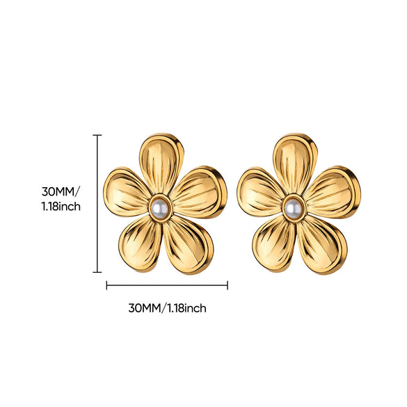Stainless Steel Heart Shape Electroplated Women's Earrings With Imitation Pearl And Zircon Starfish Shell Design