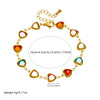 Stainless Steel Heart Shape Faceted Colored Glass Rhinestone Jewelry Bracelet With Electroplating
