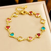 Stainless Steel Heart Shape Faceted Colored Glass Rhinestone Jewelry Bracelet With Electroplating