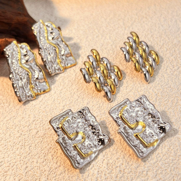 Stainless Steel Heart Shape Geometric Style Electroplated Earrings For Women