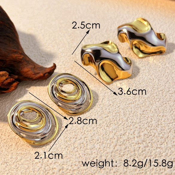 Stainless Steel Heart Shape Geometric Style 18K Gold Plated Tassel Circle Water Drop Earrings For Couple