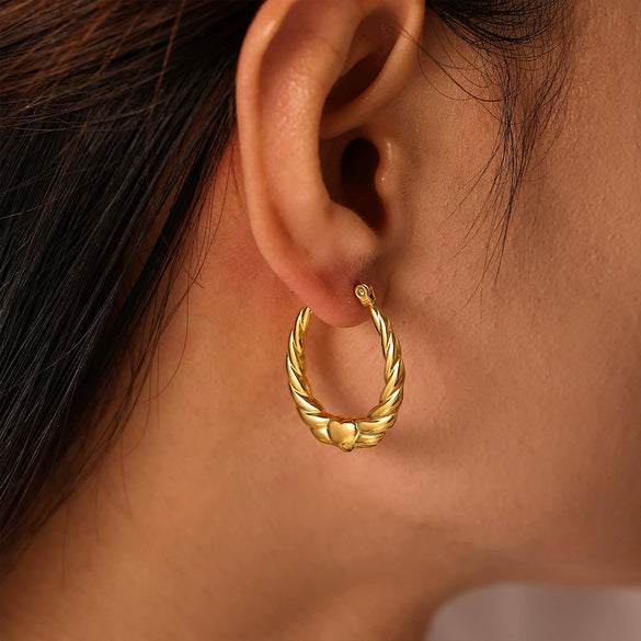 Stainless Steel Heart Shape Geometric Women's Earrings Plated With 18K True Gold