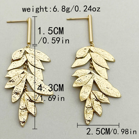 Stainless Steel Heart Shape Leaf Tassel Drop Earrings Electroplated For Women
