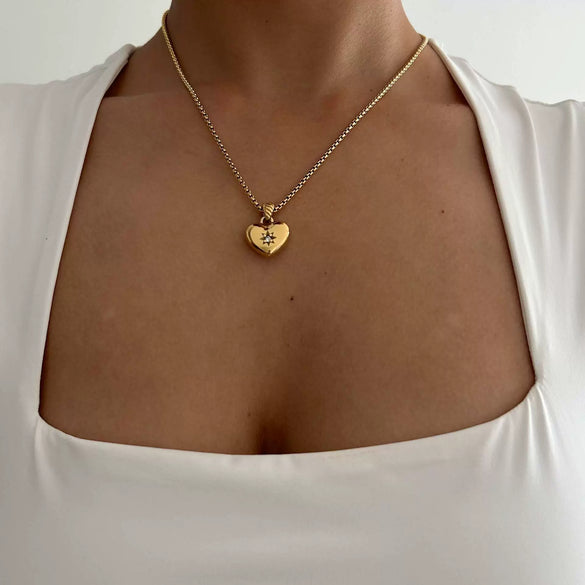 Stainless Steel Heart Shape Love Zirconium Necklace Vacuum Plated 18K Gold