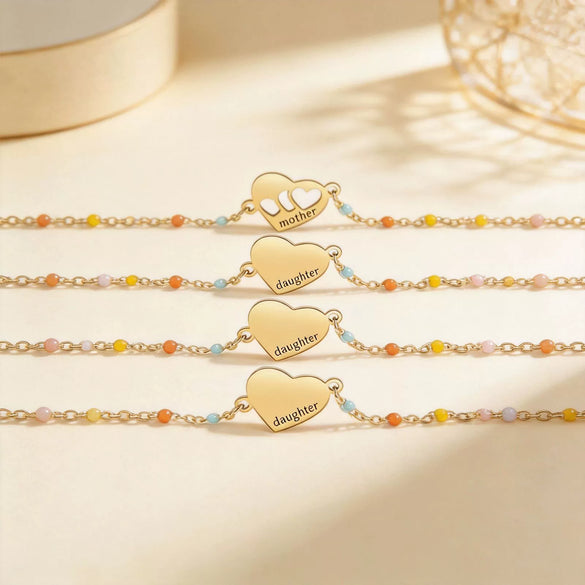 Stainless Steel Heart Shape Mom Daughter Bracelet For Women Sweet Versatile Electroplated Charm Bracelet
