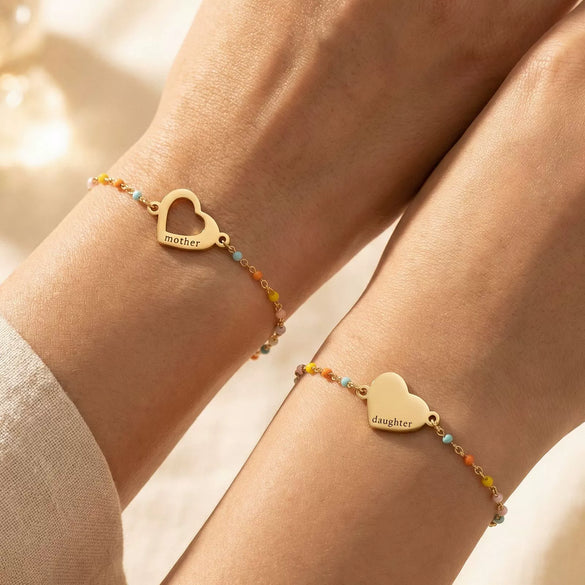 Stainless Steel Heart Shape Mom Daughter Bracelet For Women Sweet Versatile Electroplated Charm Bracelet