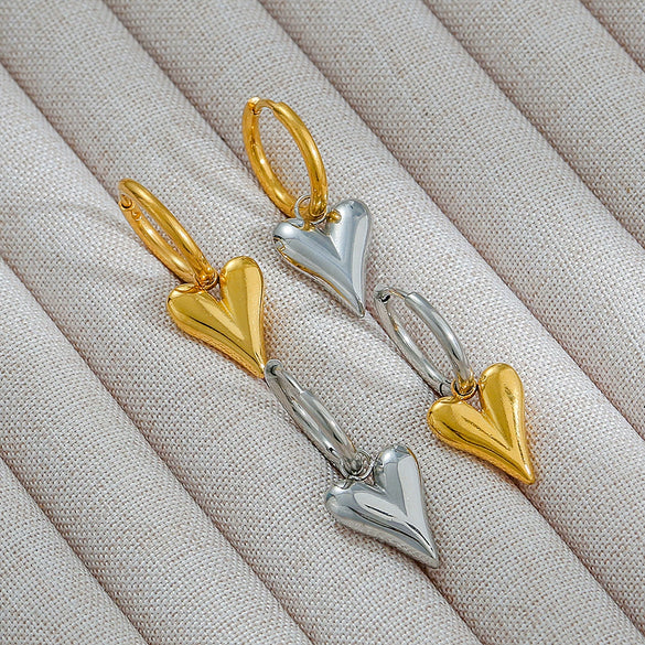 Stainless Steel Heart Shape Pendant And Earrings Minimalist Style Goldplated Electroplating