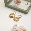 Stainless Steel Heart Shape Pendant Earrings With Electroplating And White Diamond Simple Style For Women