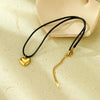 Stainless Steel Heart Shape Pendant Necklace With Black Wax Rope And Electroplating For Women