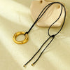 Stainless Steel Heart Shape Pendant Necklace With Black Wax Rope And Electroplating For Women
