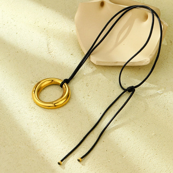Stainless Steel Heart Shape Pendant Necklace With Black Wax Rope And Electroplating For Women