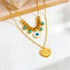 Stainless Steel Heart Shape Pendant Necklace With Electroplating Personality Style Double Stacked O Word Chain