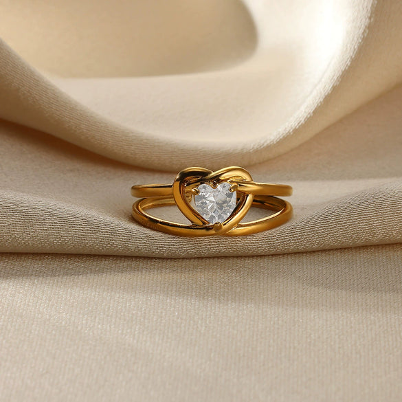 Stainless Steel Heart Shape Ring Electroplating Design Love Does Not Fade Zircon Women's