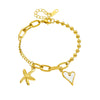 Stainless Steel Heart Shape Starfish Love Pendant Electroplated Fashion Ladies Bracelet