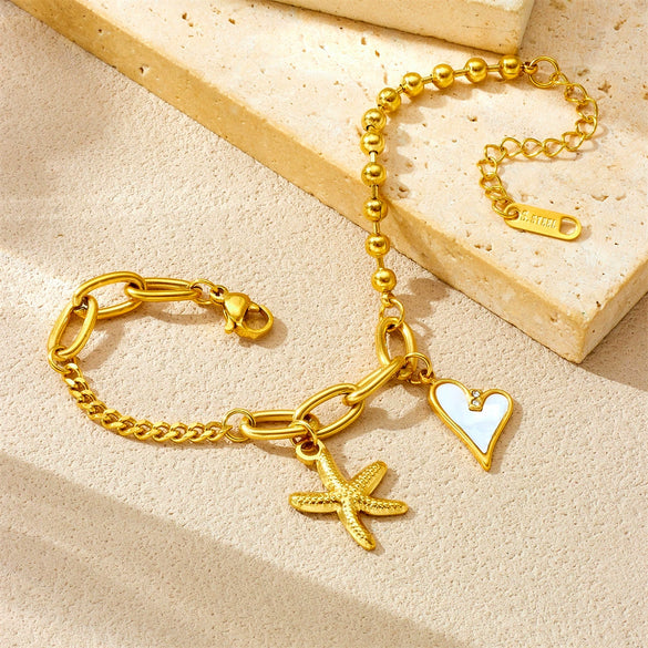 Stainless Steel Heart Shape Starfish Love Pendant Electroplated Fashion Ladies Bracelet