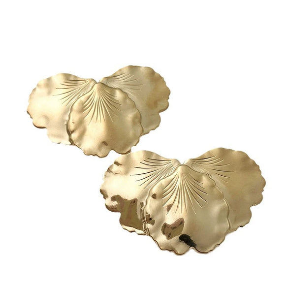Stainless Steel Heart Shaped Ginkgo Leaf Stacked Stud Earrings For Women With Electroplating And Plant Flower Design