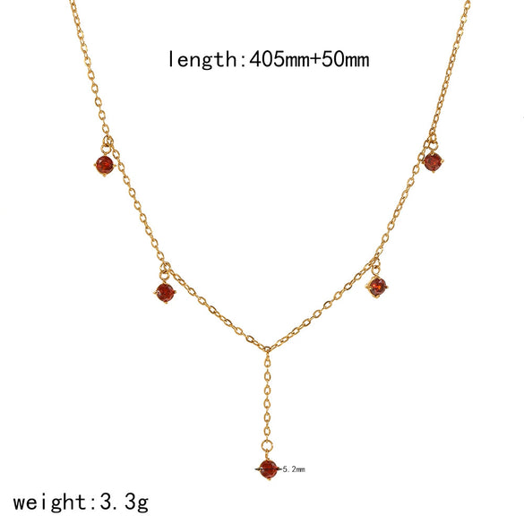 Stainless Steel Heart Shaped Inlaid White Stone Y Shaped Pendant Necklace For Women With Electroplating Treatment