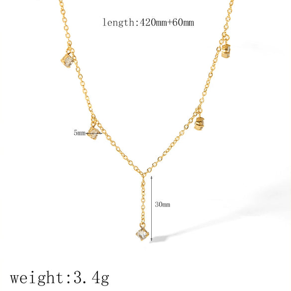 Stainless Steel Heart Shaped Inlaid White Stone Y Shaped Pendant Necklace For Women With Electroplating Treatment