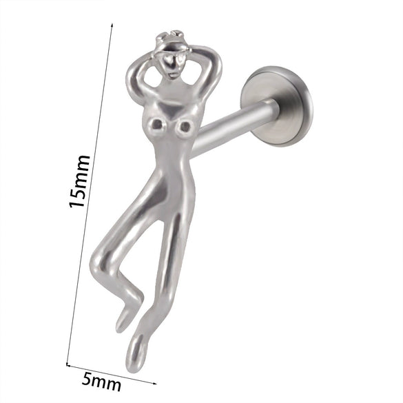 Stainless Steel Heart Shaped Lip Ring Crescent Moon Earrings Circle Pendant Conical Internal Thread Earrings Electroplated Unisex Fashion