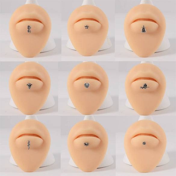 Stainless Steel Heart Shaped Lip Ring Crescent Moon Earrings Circle Pendant Conical Internal Thread Earrings Electroplated Unisex Fashion