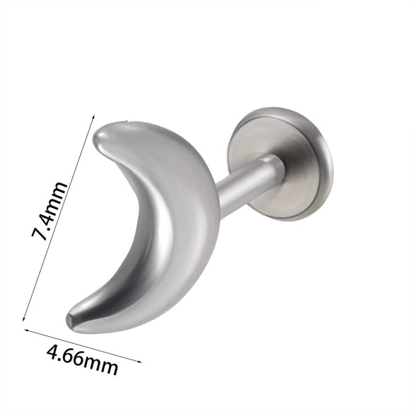 Stainless Steel Heart Shaped Lip Ring Crescent Moon Earrings Circle Pendant Conical Internal Thread Earrings Electroplated Unisex Fashion