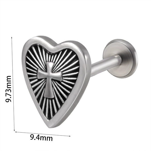 Stainless Steel Heart Shaped Lip Ring Crescent Moon Earrings Circle Pendant Conical Internal Thread Earrings Electroplated Unisex Fashion