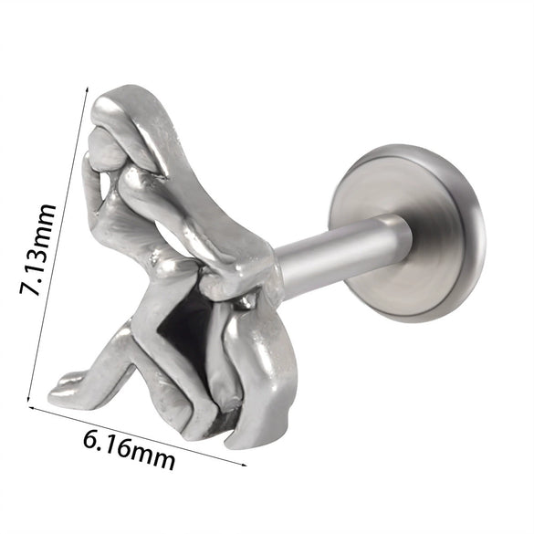 Stainless Steel Heart Shaped Lip Ring Crescent Moon Earrings Circle Pendant Conical Internal Thread Earrings Electroplated Unisex Fashion