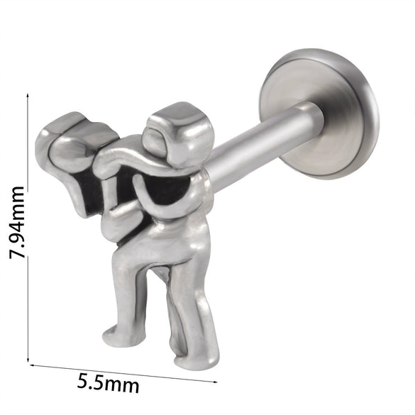 Stainless Steel Heart Shaped Lip Ring Crescent Moon Earrings Circle Pendant Conical Internal Thread Earrings Electroplated Unisex Fashion