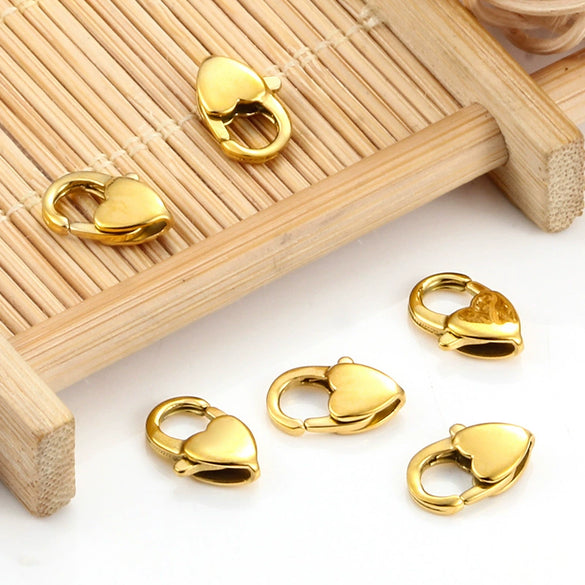 Stainless Steel Heart Shaped Lobster Buckle Vacuum Plated Love Connection Buckle For Necklace And Bracelet Accessories