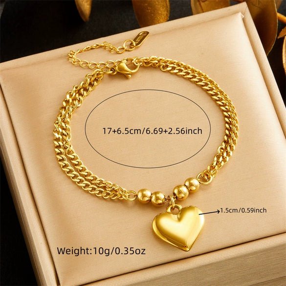 Stainless Steel Heart Shaped Pendant Electroplated Fashion Women's Bracelet