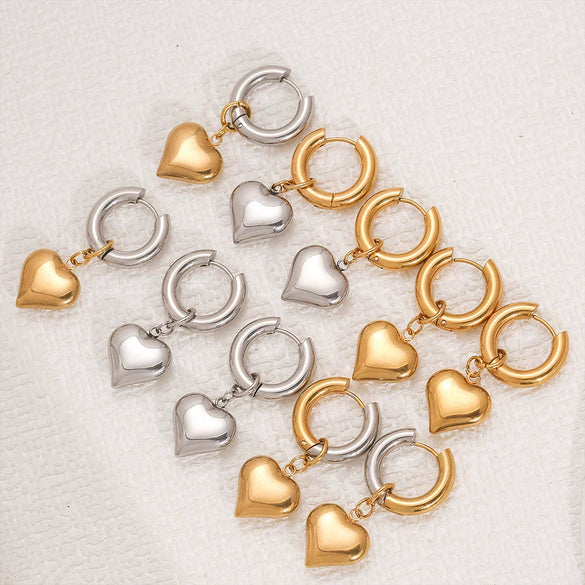 Stainless Steel Heart Shaped Simple Style Electroplated Women's Earrings Pendant