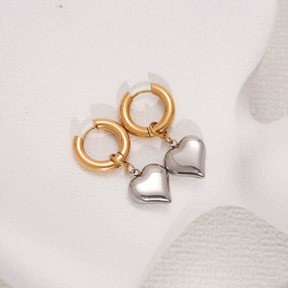 Stainless Steel Heart Shaped Simple Style Electroplated Women's Earrings Pendant