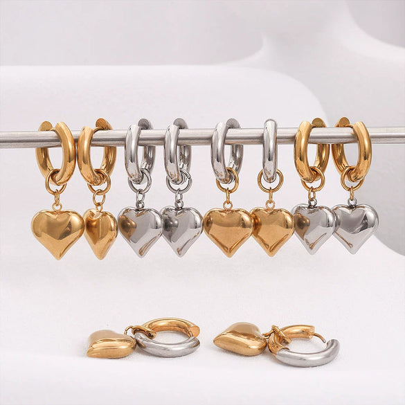 Stainless Steel Heart Shaped Simple Style Electroplated Women's Earrings Pendant