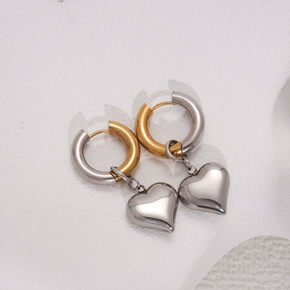 Stainless Steel Heart Shaped Simple Style Electroplated Women's Earrings Pendant