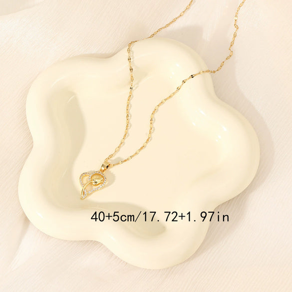 Stainless Steel Heart Shaped Simple Style Mixed Gemstone Setting Electroplating Women's Necklace