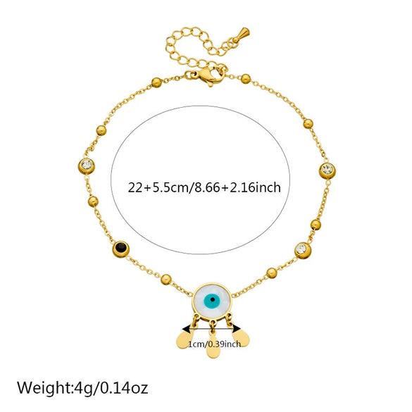 Stainless Steel Heart Shaped Tassel Chain Pearl Love Eyes Pendant Women's Fashion Anklet