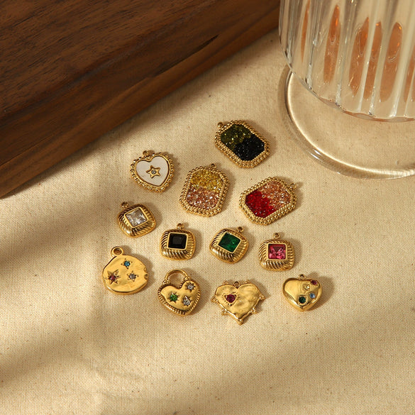 Stainless Steel Heart Square Pendant Jewelry Accessories With Diamondencrusted Zircon And Electroplating