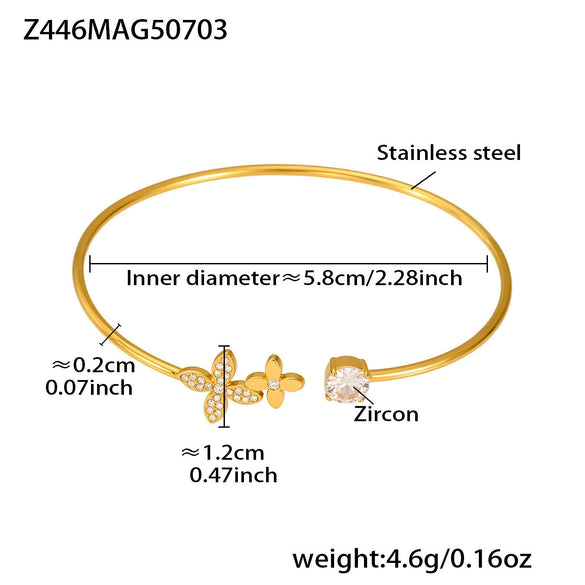 Stainless Steel Heart Star Open Bracelet Plated With 18K Real Gold And Inlaid With 5A Zircon Electroplated Jewelry