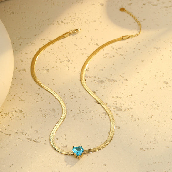 Stainless Steel Heart Zircon Electroplated Necklace For Women