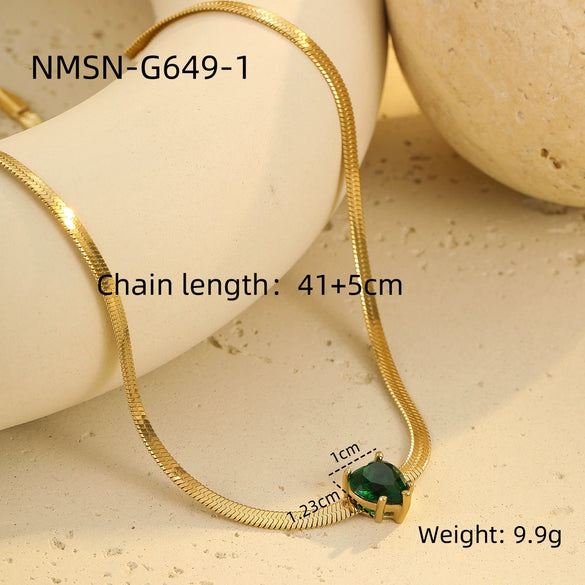 Stainless Steel Heart Zircon Electroplated Necklace For Women