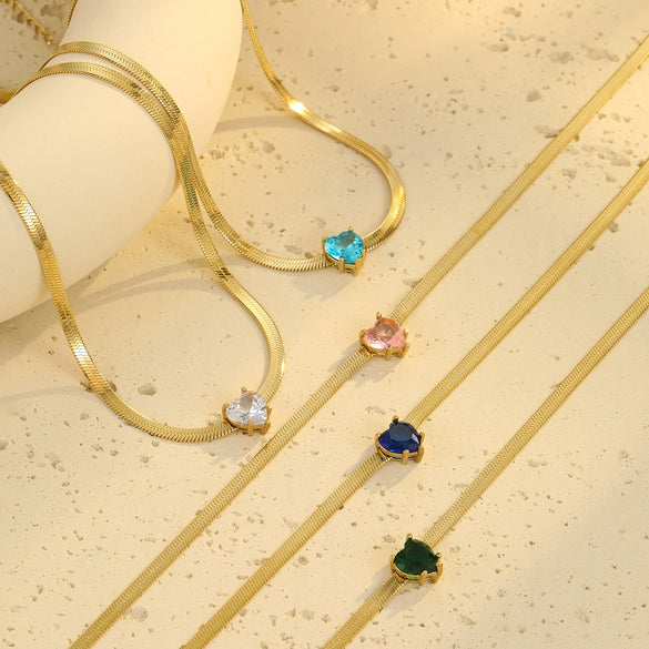 Stainless Steel Heart Zircon Electroplated Necklace For Women