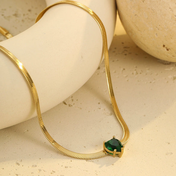 Stainless Steel Heart Zircon Electroplated Necklace For Women