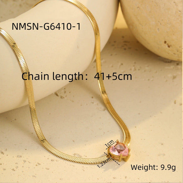 Stainless Steel Heart Zircon Electroplated Necklace For Women