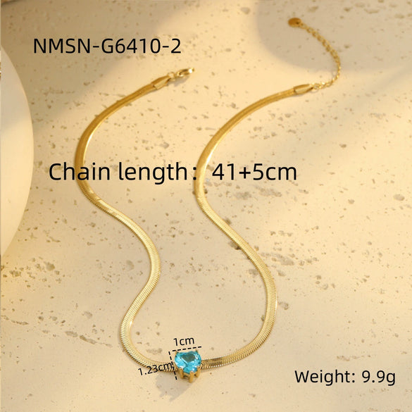 Stainless Steel Heart Zircon Electroplated Necklace For Women