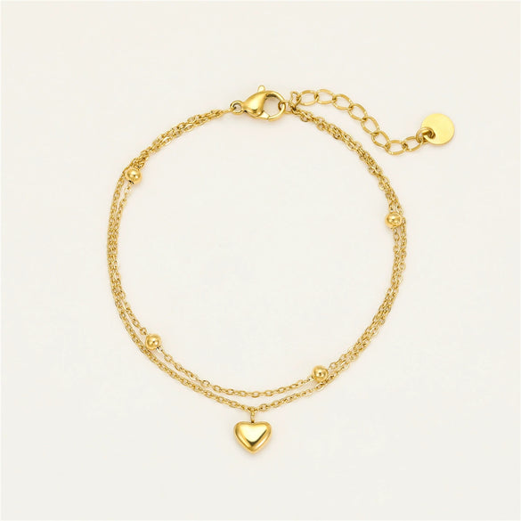 Stainless Steel Heartshaped Doublelayer Pendant Bracelet Electroplated Unisex Couple Bracelet