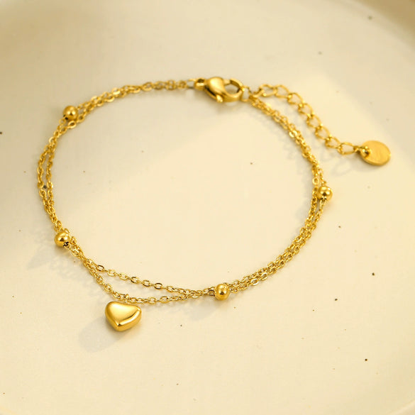 Stainless Steel Heartshaped Doublelayer Pendant Bracelet Electroplated Unisex Couple Bracelet