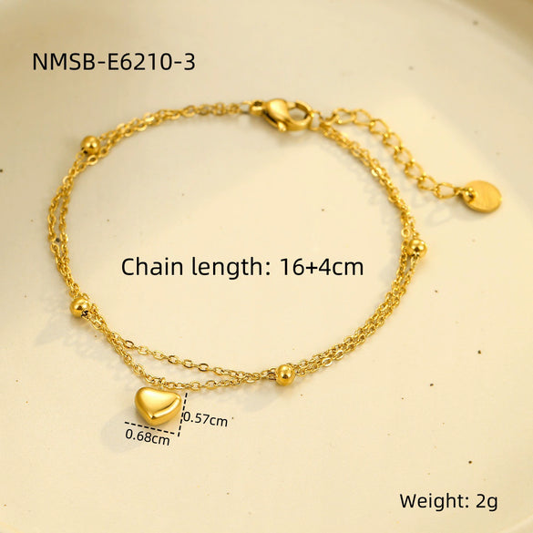 Stainless Steel Heartshaped Doublelayer Pendant Bracelet Electroplated Unisex Couple Bracelet