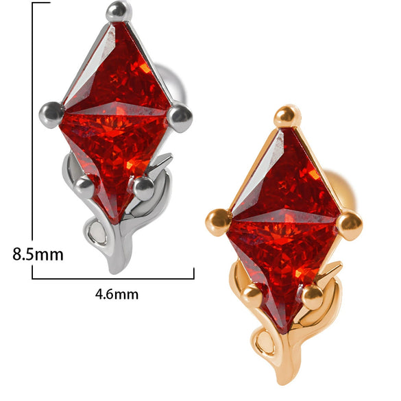 Stainless Steel Heartshaped Ear Nail With Red Diamond Bat Devil And Hanging Chain Electroplated